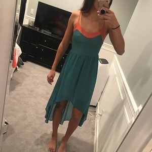 Salmon & Turquoise high low dress